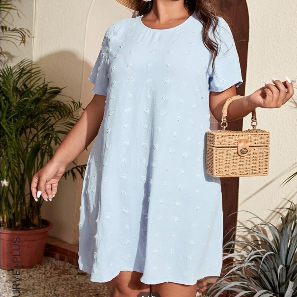 Blue dress with embroidered pattern